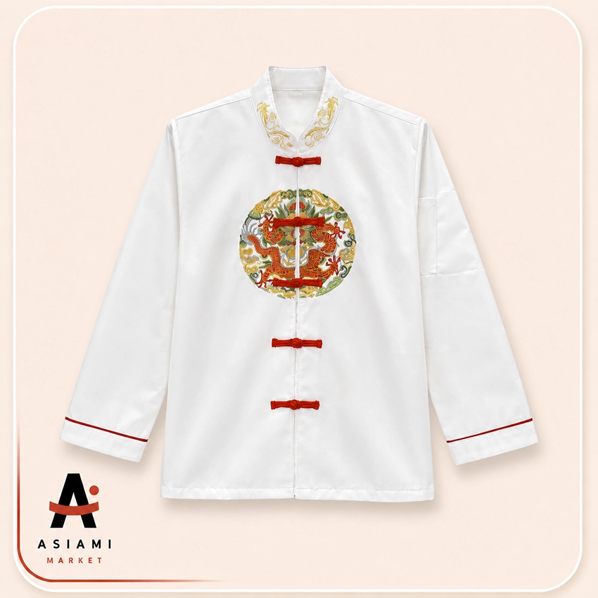 لباس آشپزخانه سفید اژدها سایز L - XL