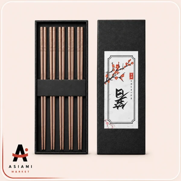 چاپستیک استیل رزگلد ۵ جفتی