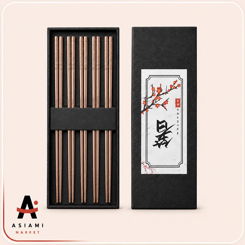 چاپستیک استیل رزگلد ۵ جفتی