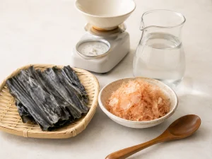 مواد لازم برای تهیه داشی با کمبو و کاتسوبوشی